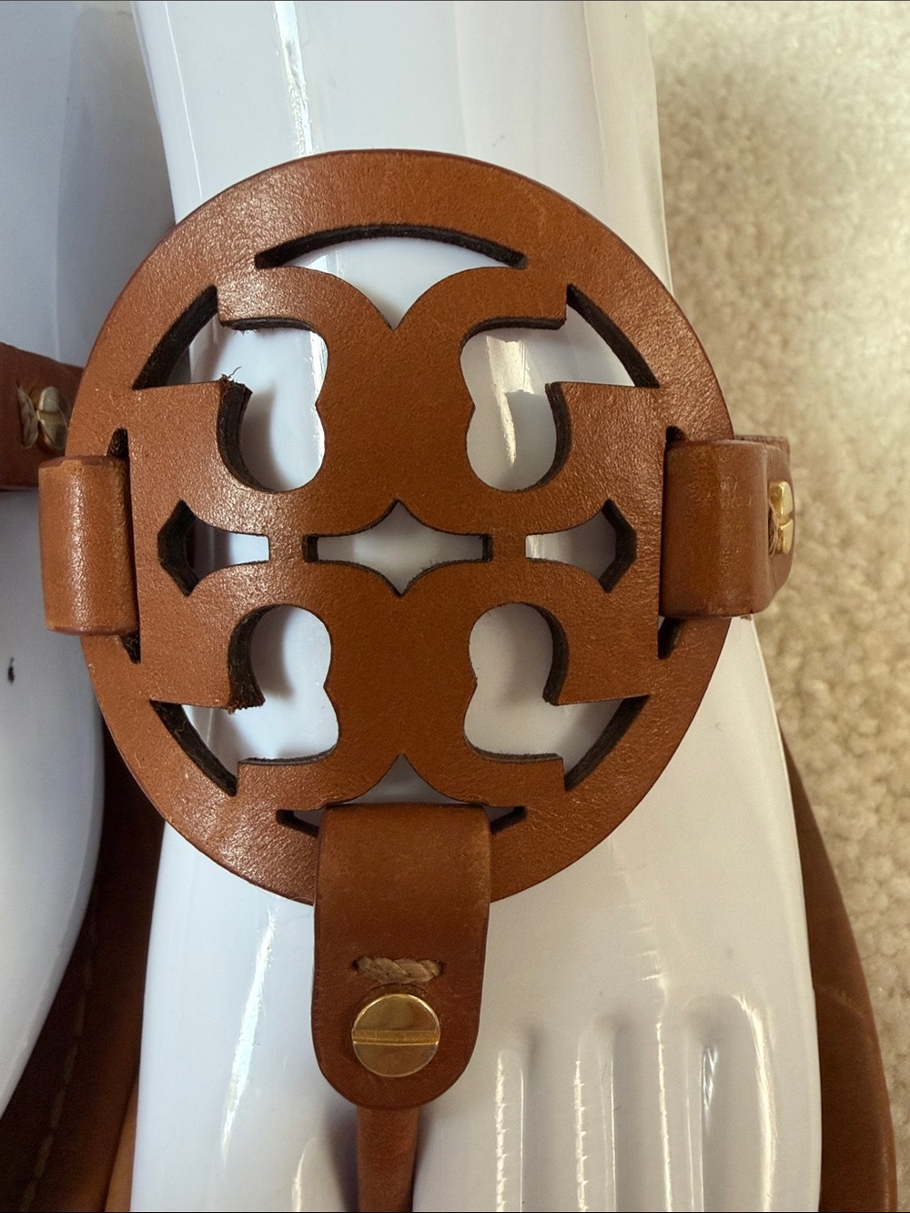 Tory Burch Miller Logo Thong Sandals in Cognac Brown - Picture 3 of 14
